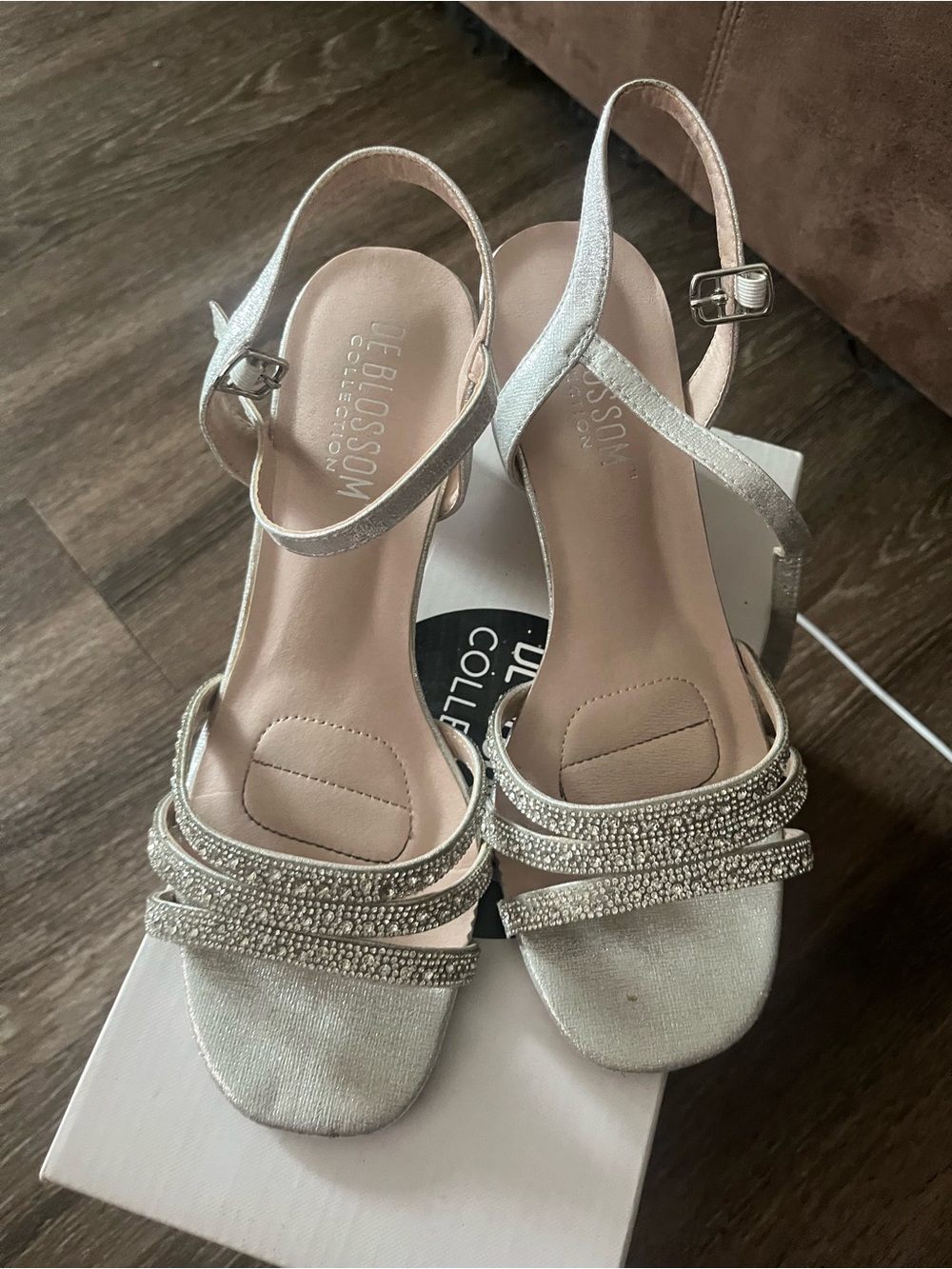De Blossom Collection Silver Crystal Strappy Slingback Heels